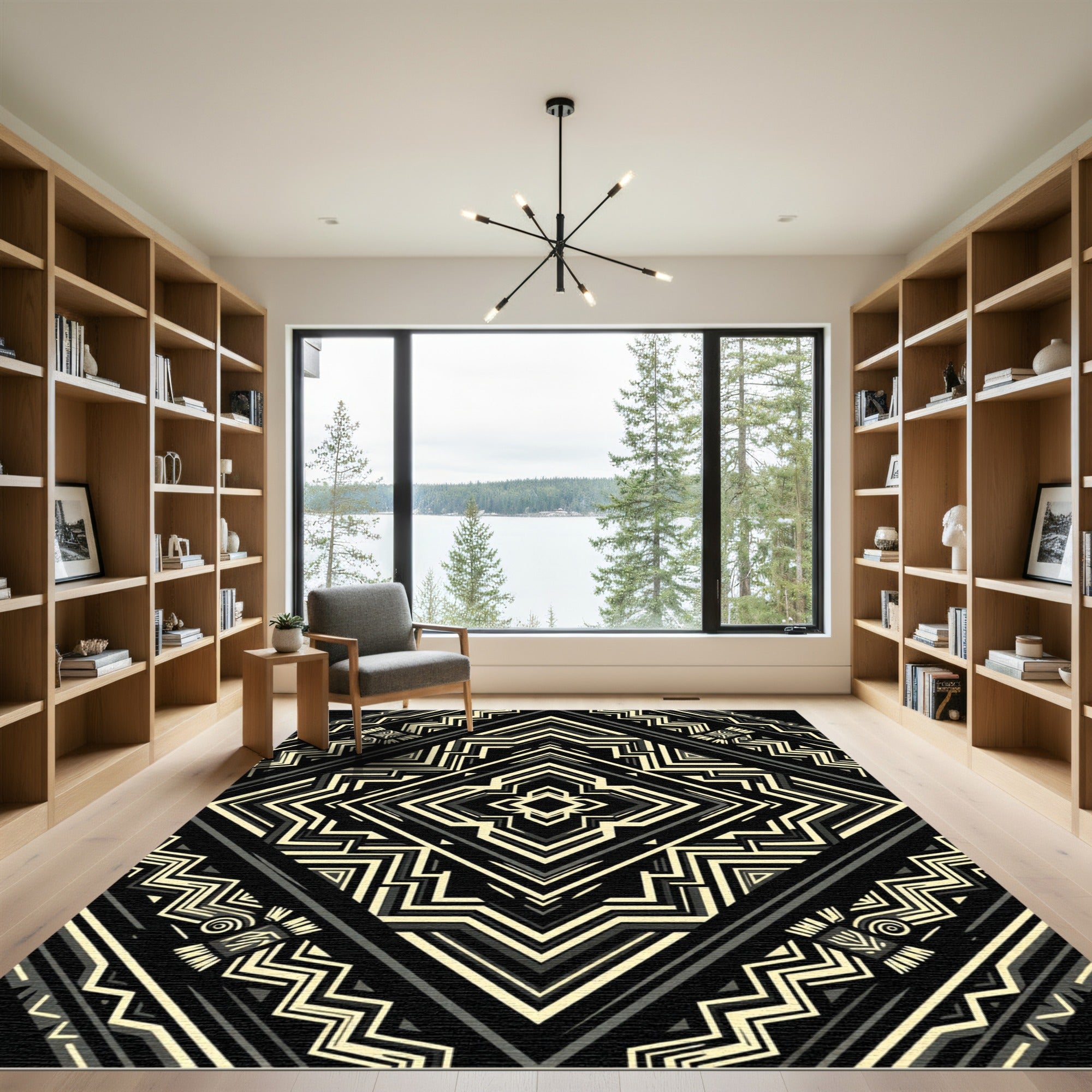 Black and Gold Geometric Art Deco Diamond Rug