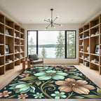 Ethereal Mint and Copper Floral Illustration Rug