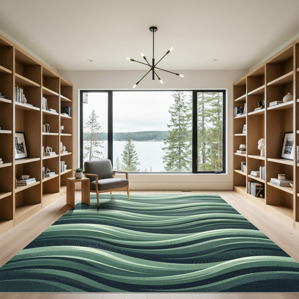 Serene Sage Green Wavy Abstract Flow Rug