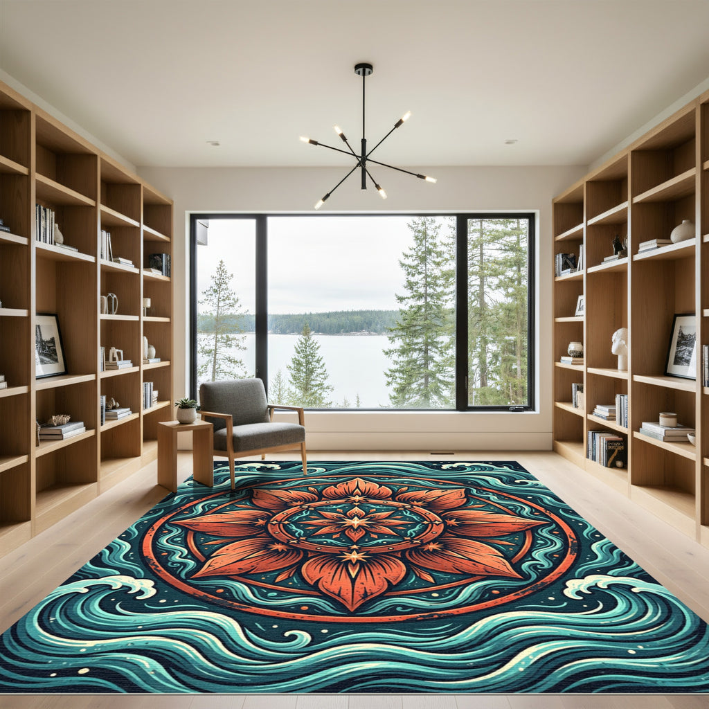 Earthy Orange Solar Bloom Oceanic Swirl Rug