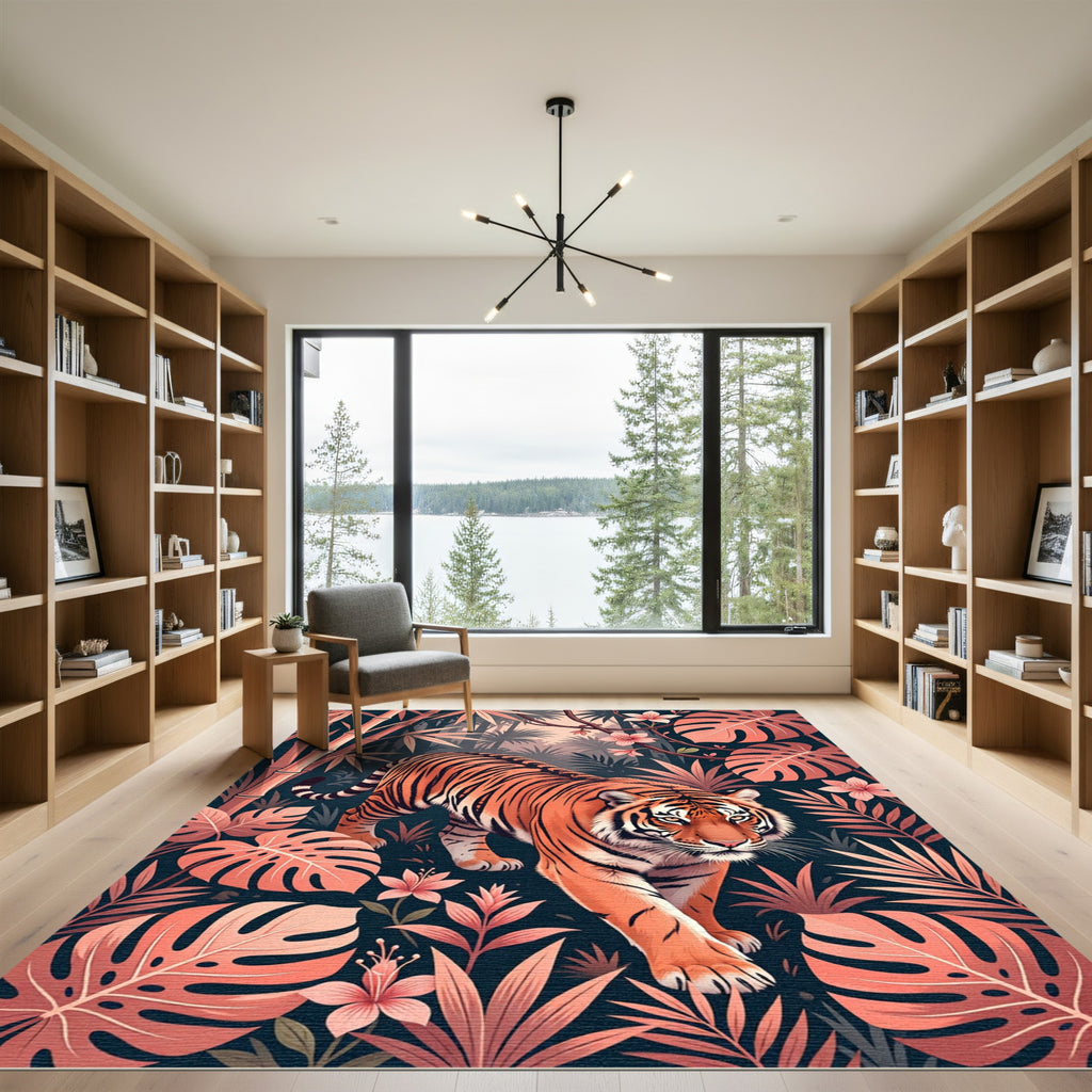 Tropical Tiger and Coral Foliage Rug