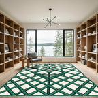 Geometric Intersecting Emerald Grid Rug