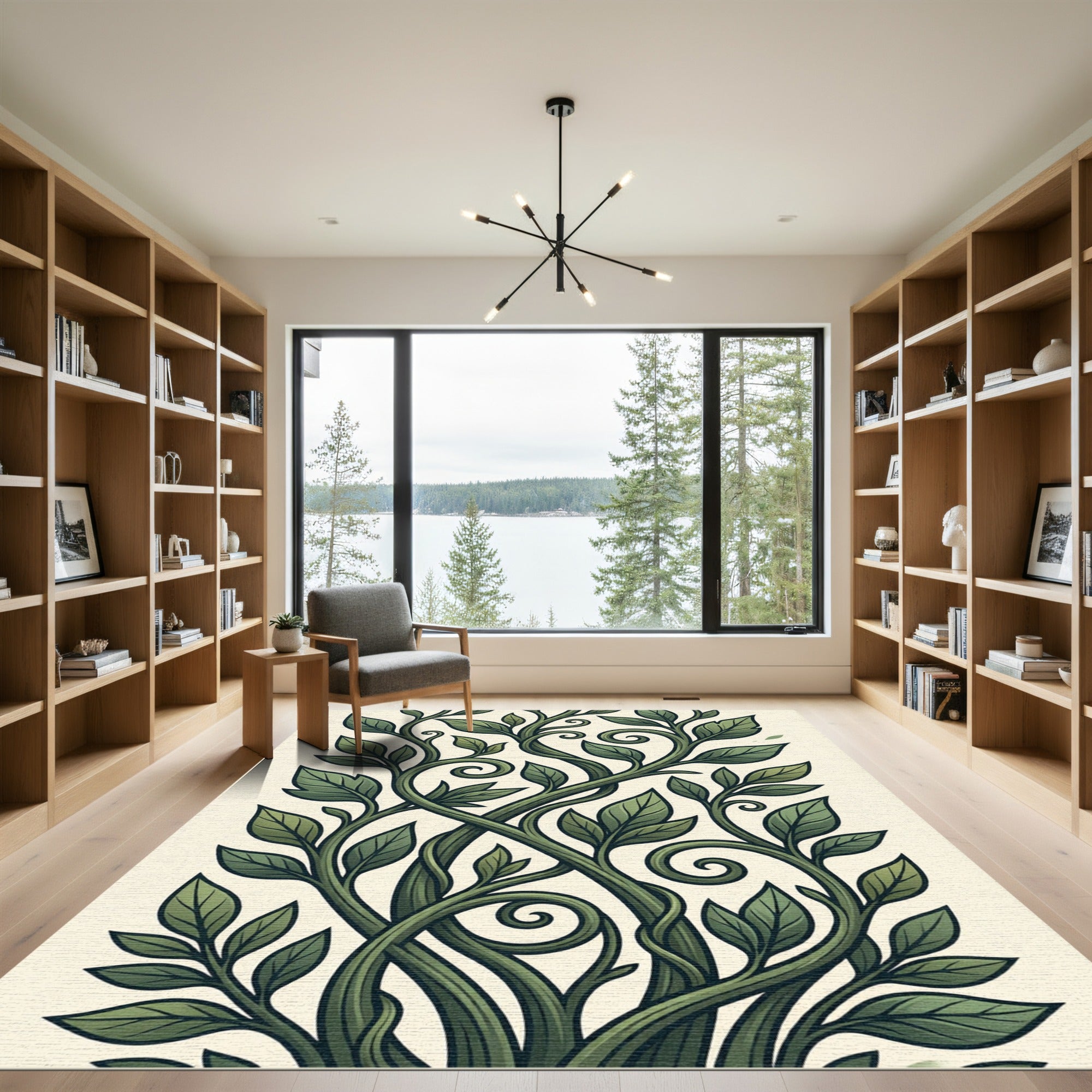 Elegant Botanical Sage Leaf Vine Rug