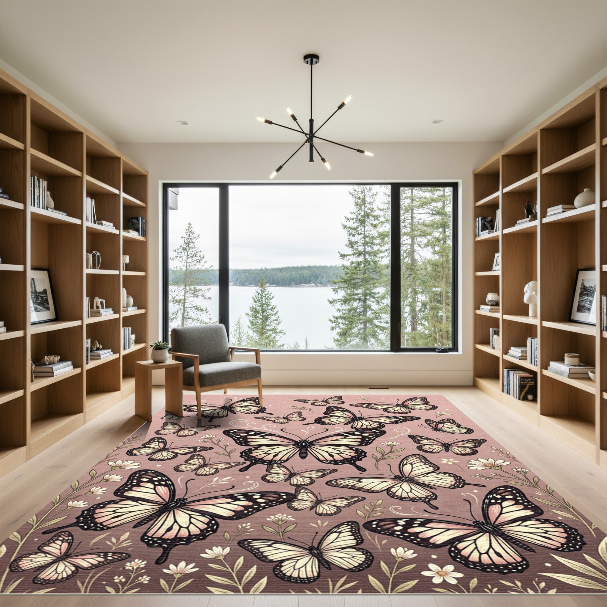 Whimsical Blush Butterfly Garden Rug