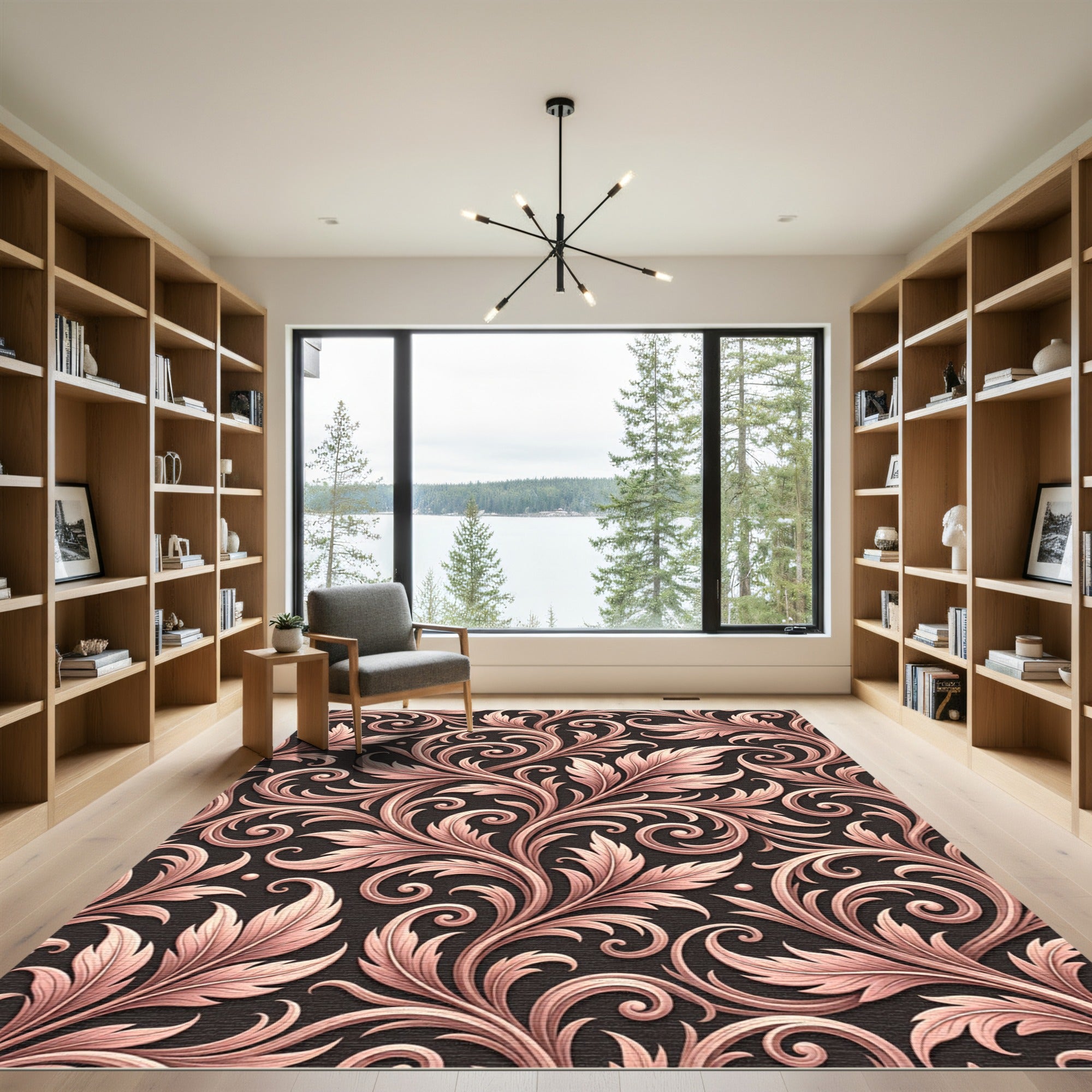 Rose Gold Baroque Floral Vines Rug