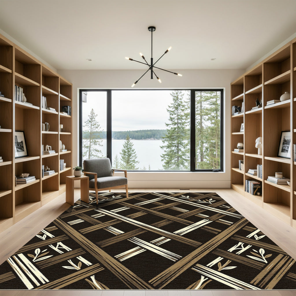 Brown Rustic Woven Lattice Vine Rug