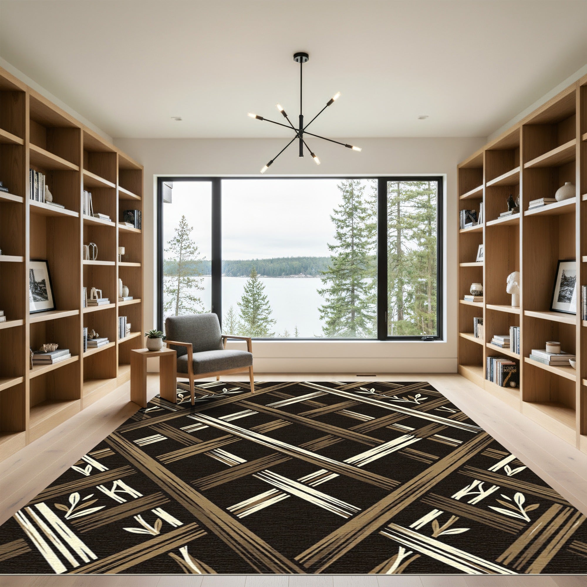 Brown Rustic Woven Lattice Vine Rug