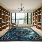 Ornate Blue Gold Celestial Filigree Rug