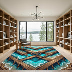 Geometric Teal Ocean Pier Shoreline Rug
