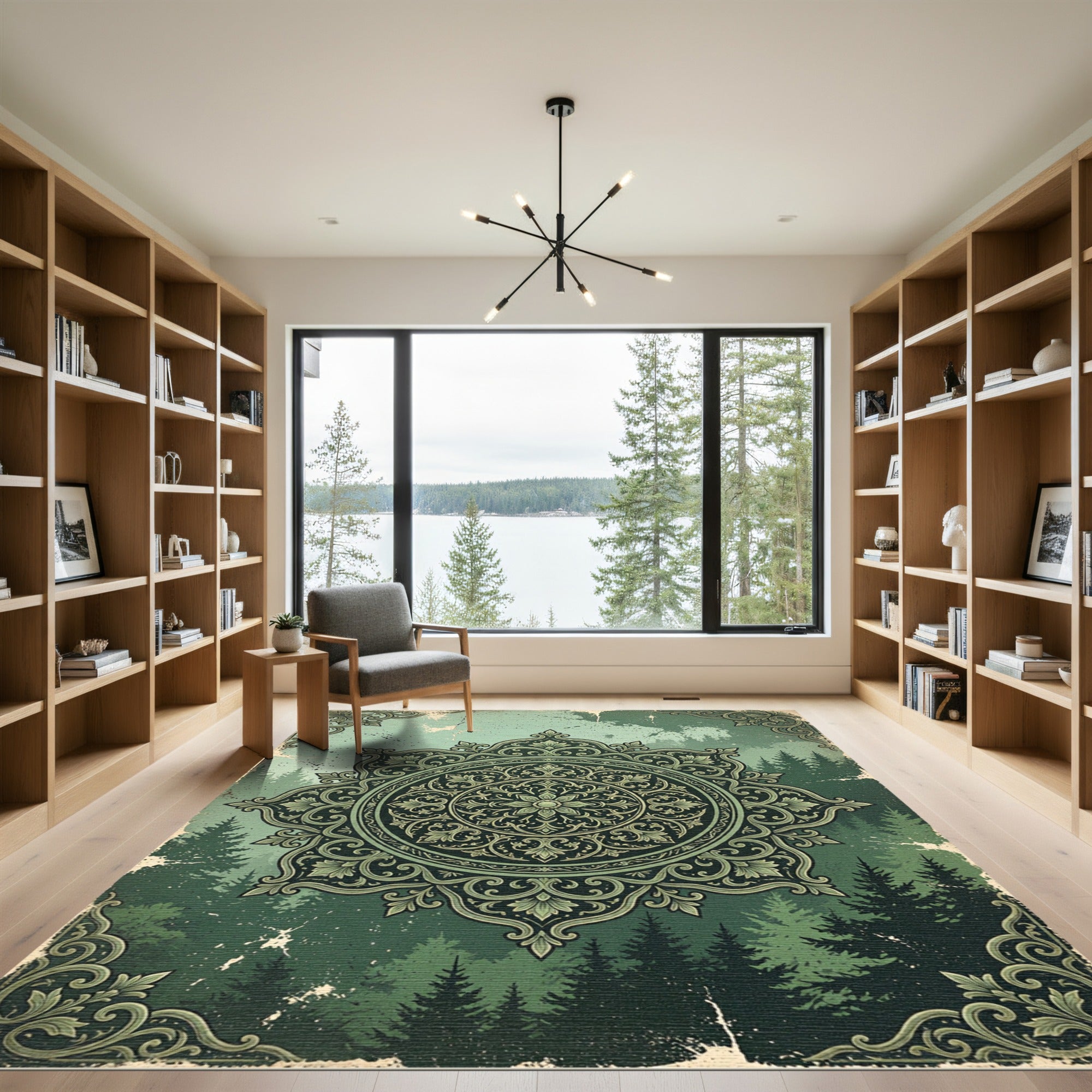 Forest Green Ornate Mandala Rug