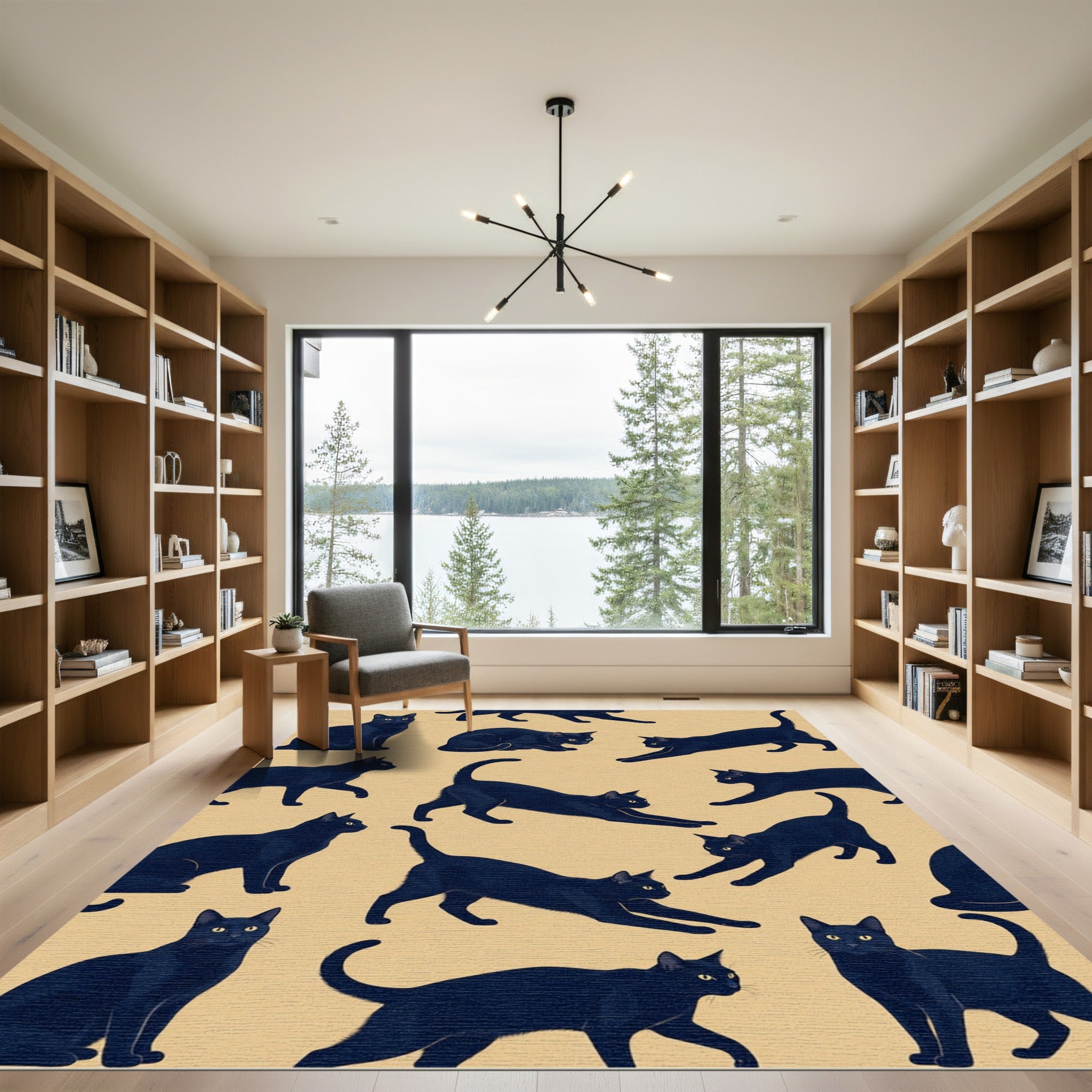 Minimalist Black Cat Silhouette Tapestry Rug