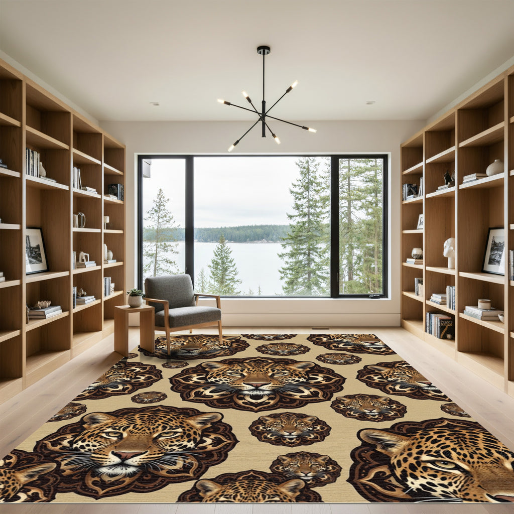 Majestic Leopard Mandala Brown Rug