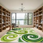 Vibrant Modern Green Swirling Abstract Art Rug