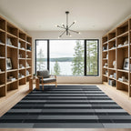 Sophisticated Charcoal Gray Linear Architectural Layered Rug