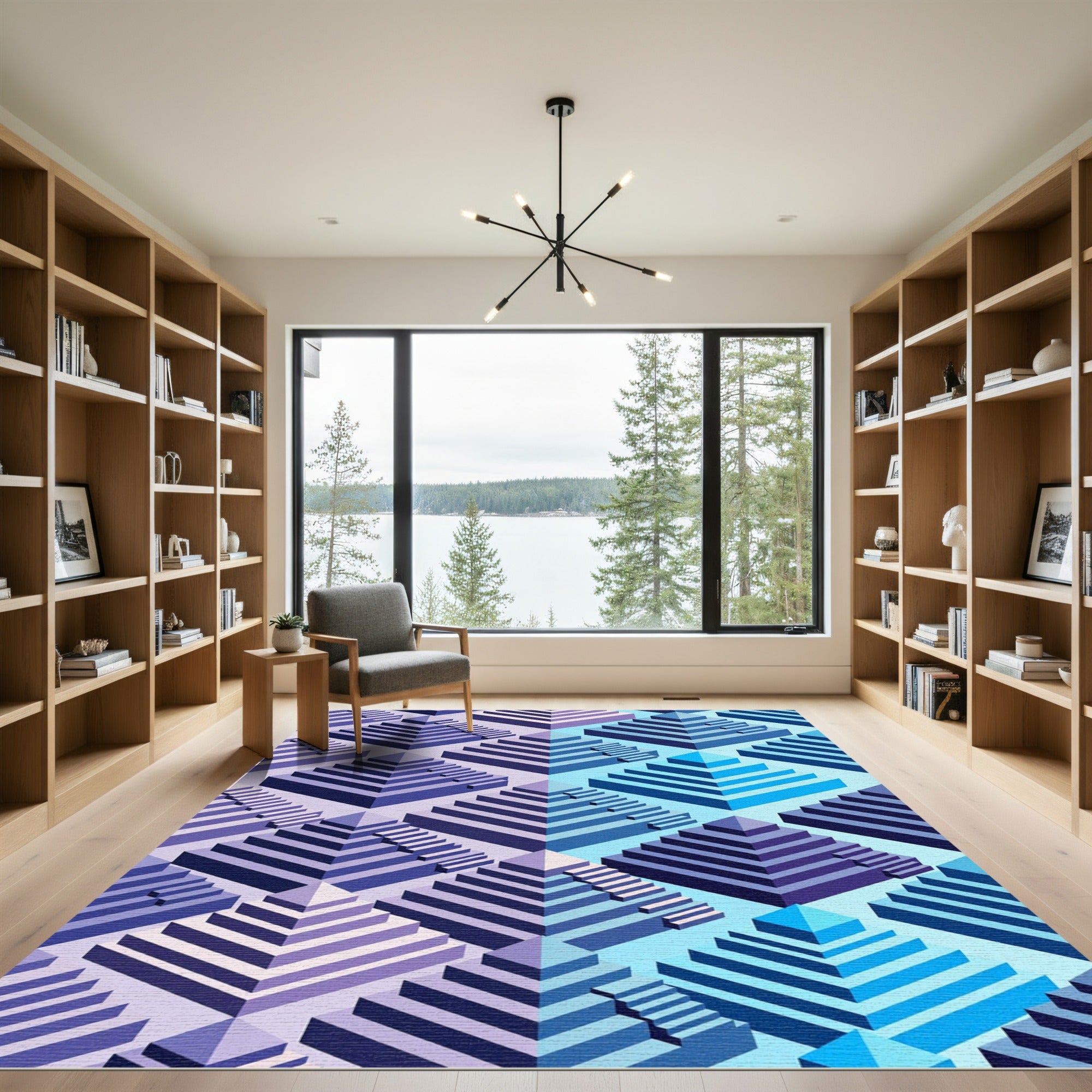 3D Geometric Staircase Purple Blue Rug
