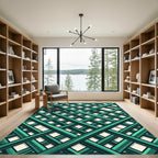 Deep Teal Interlocking Geometric Lattice Rug