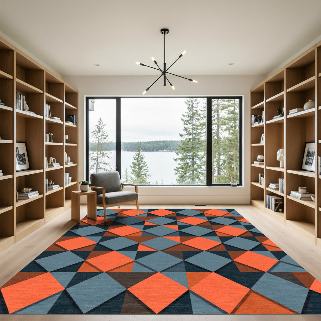 Orange Slate Gray Geometric Diamonds Rug