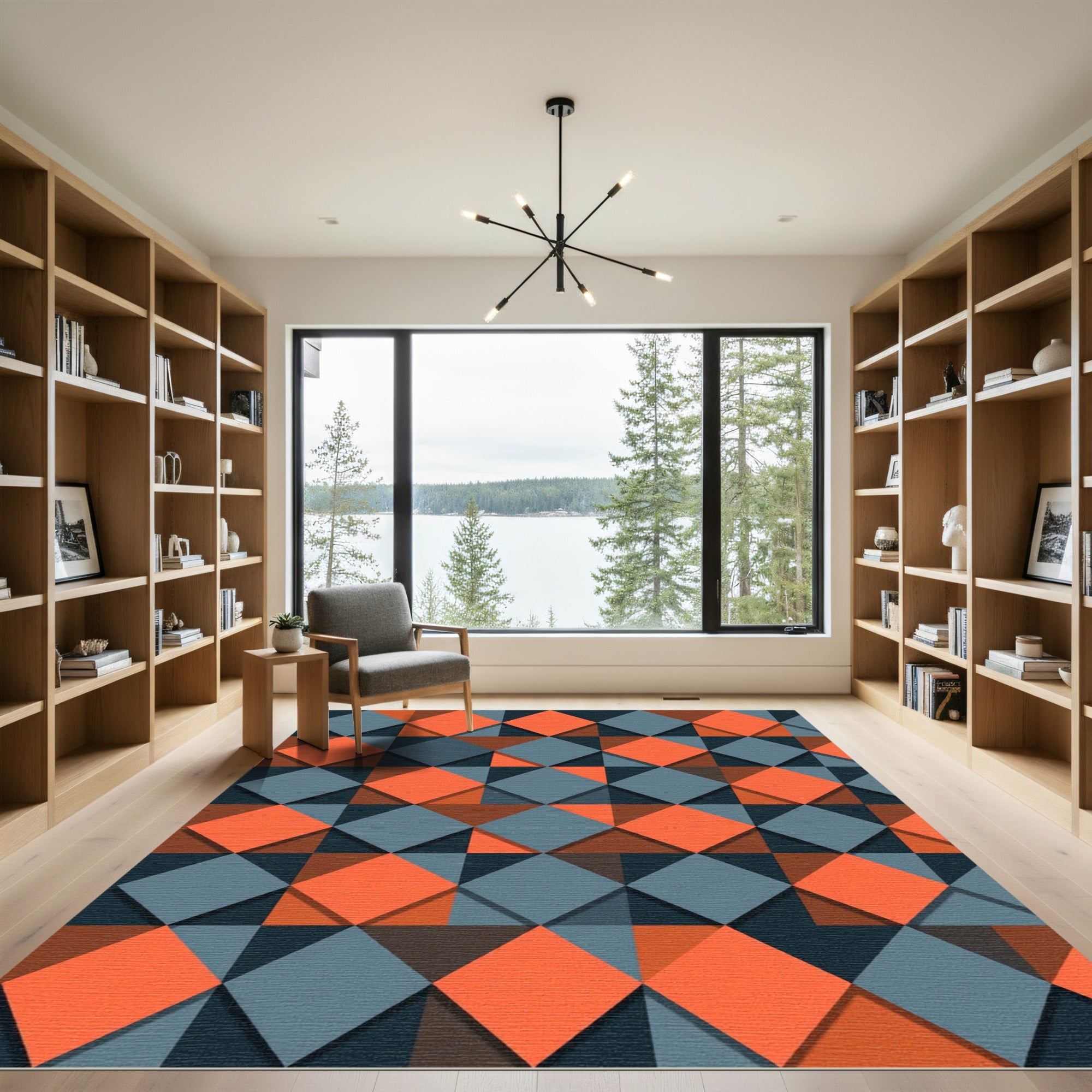 Orange Slate Gray Geometric Diamonds Rug