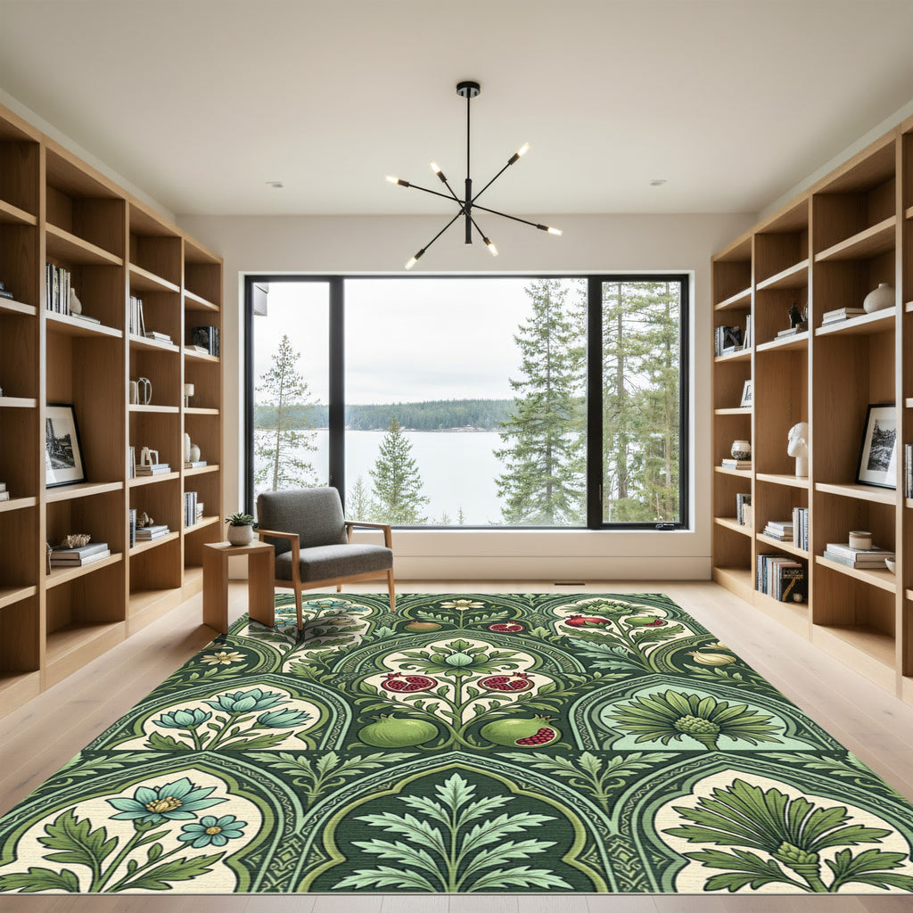 Green Pomegranate Floral Arch Rug