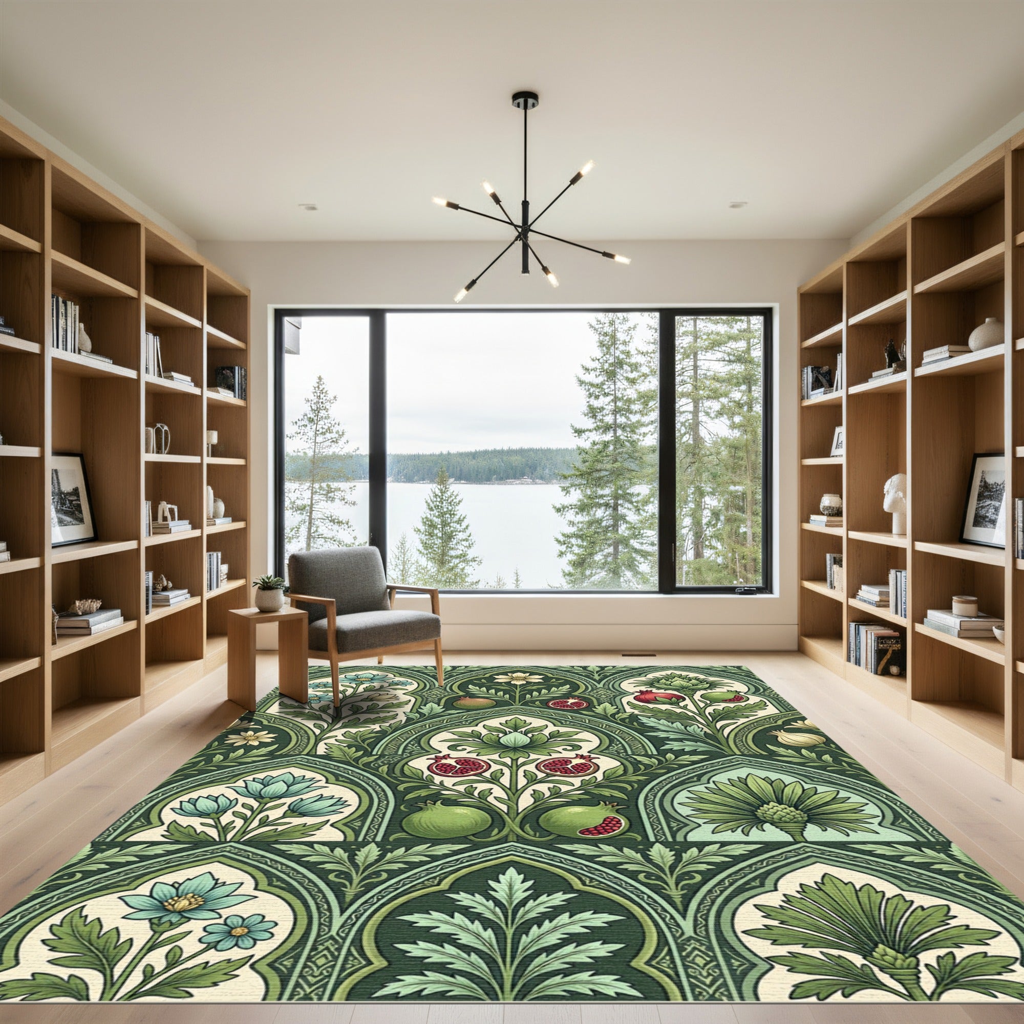 Green Pomegranate Floral Arch Rug