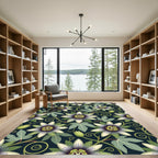 Botanical Passion Flower Vine Midnight Rug