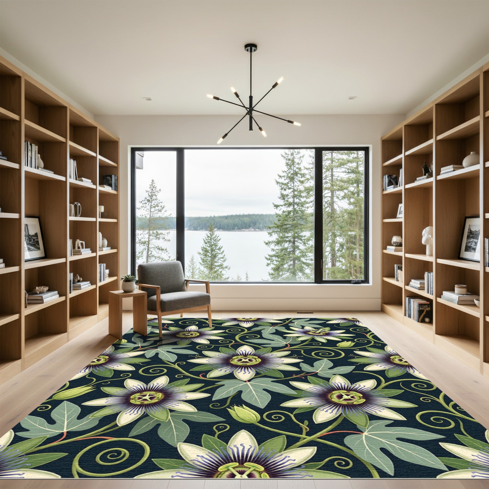 Botanical Passion Flower Vine Midnight Rug