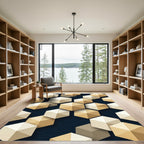 Gold Beige Cream Hexagonal Overlay Rug