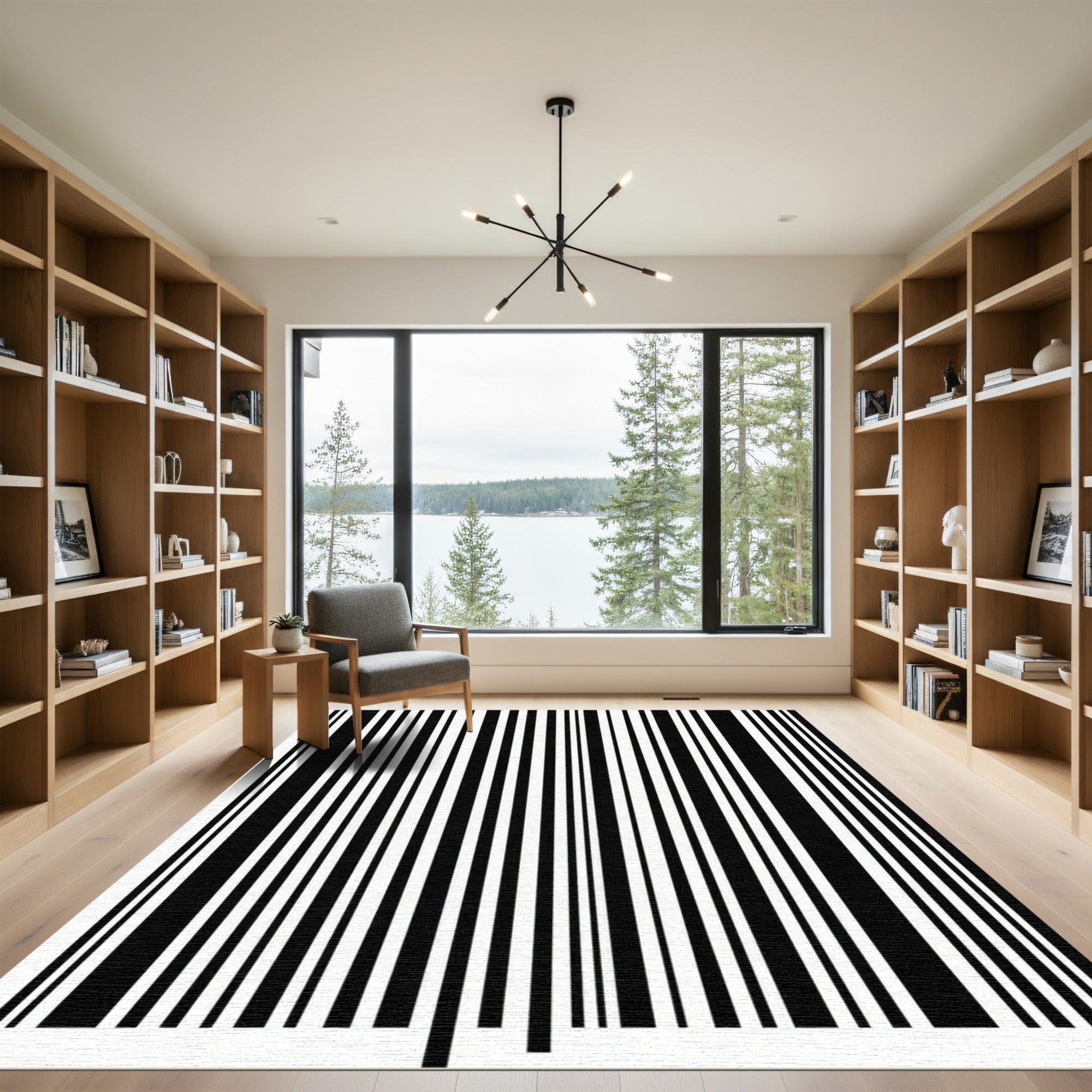 Minimalist Vertical Black and White Stripe Rug