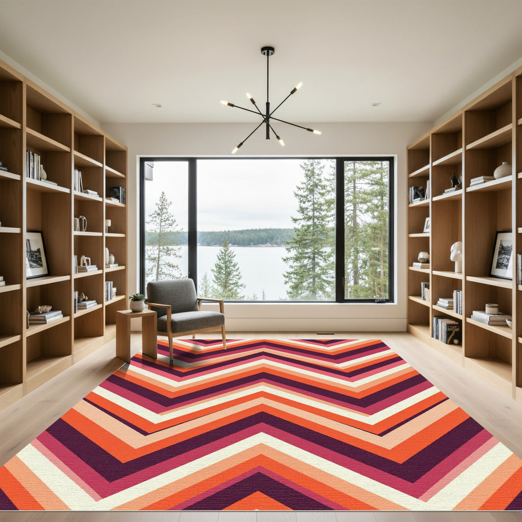 Retro Zigzag Chevron Orange Pink Rug