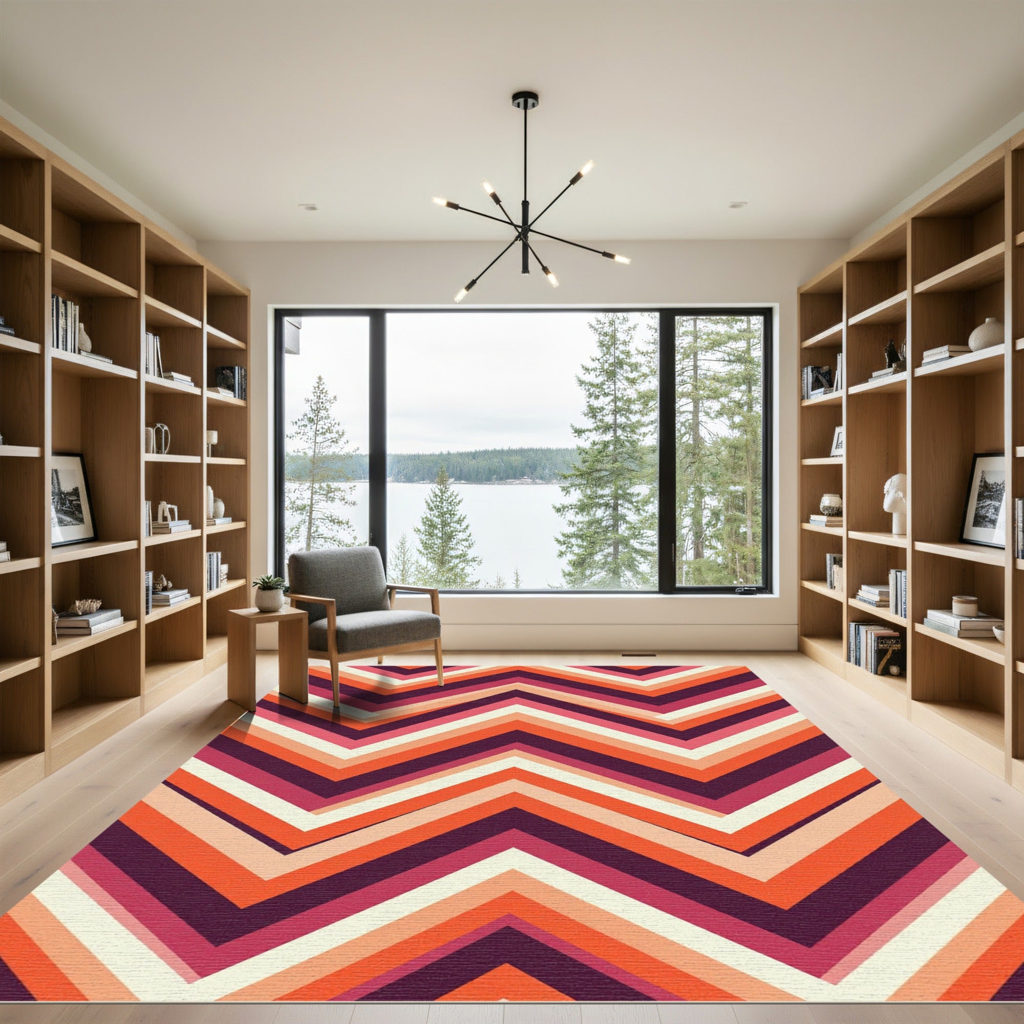 Retro Zigzag Chevron Orange Pink Rug