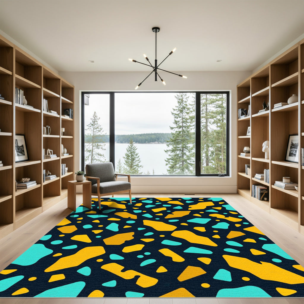 Abstract Teal and Golden Terrazzo Rug