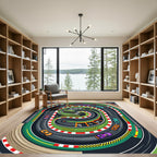 Vibrant Retro Race Car Track Rug