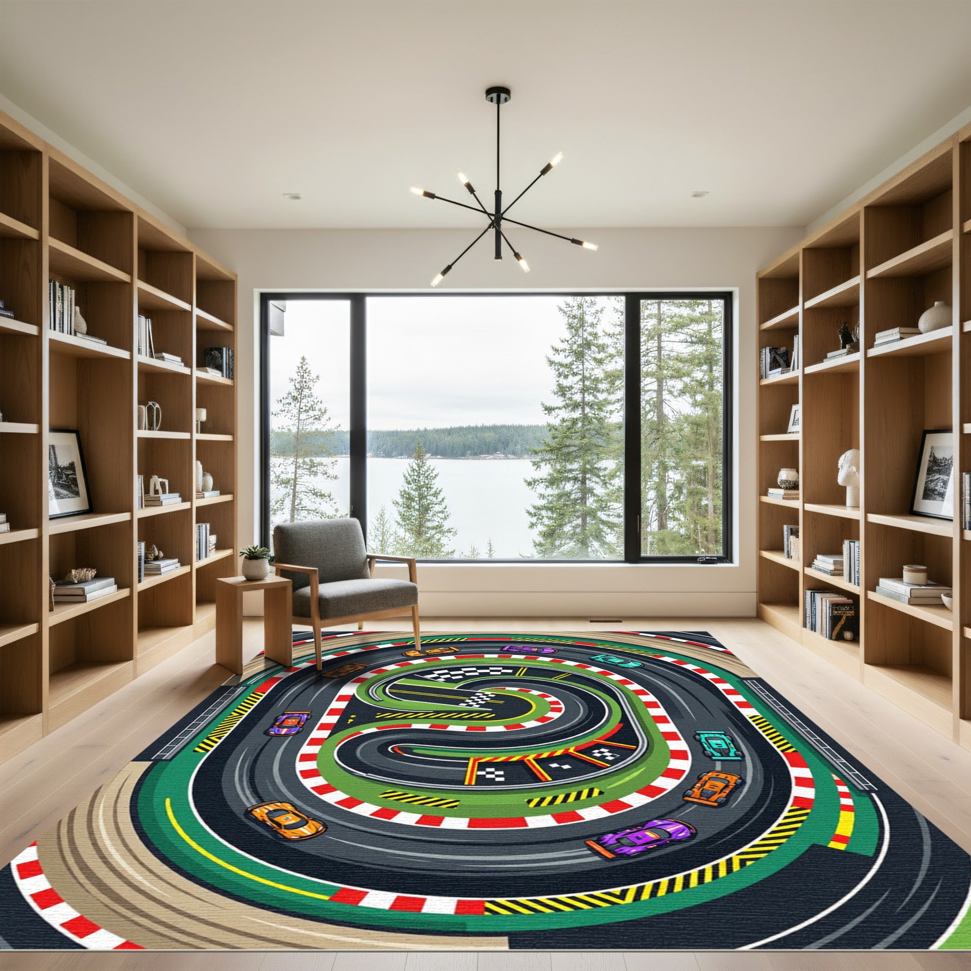 Vibrant Retro Race Car Track Rug