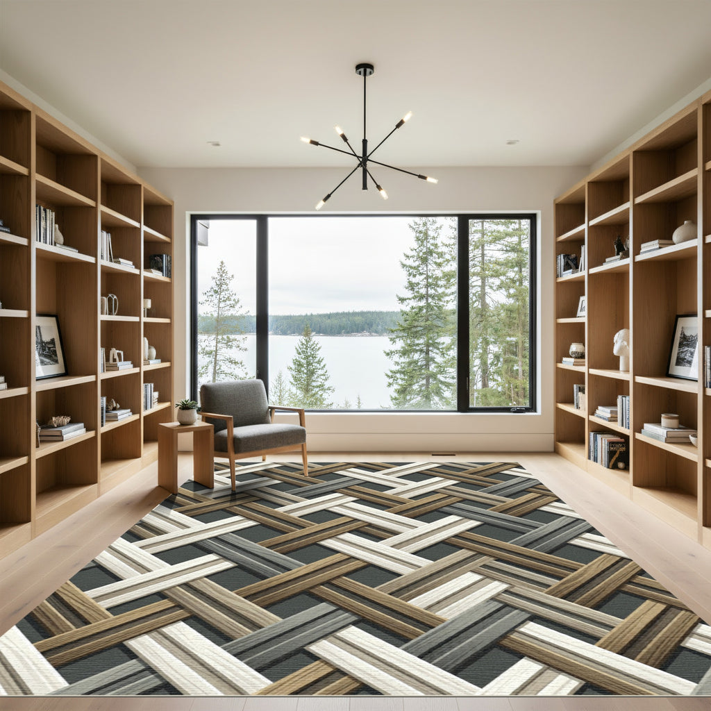 Woven Tan Wood Diagonal Weave Rug