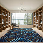 Art Deco Teal Gold Fan Arrangement Rug
