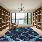 Cosmic Satellites Turquoise Orbit Pattern Rug