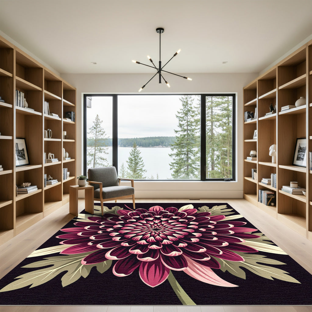 Rich Plum Chrysanthemum Flora Rug