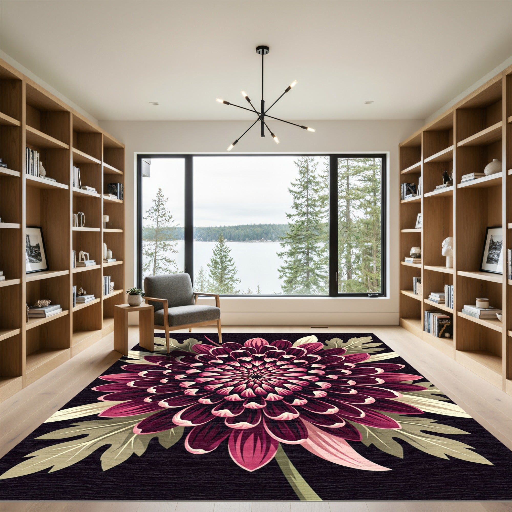 Rich Plum Chrysanthemum Flora Rug