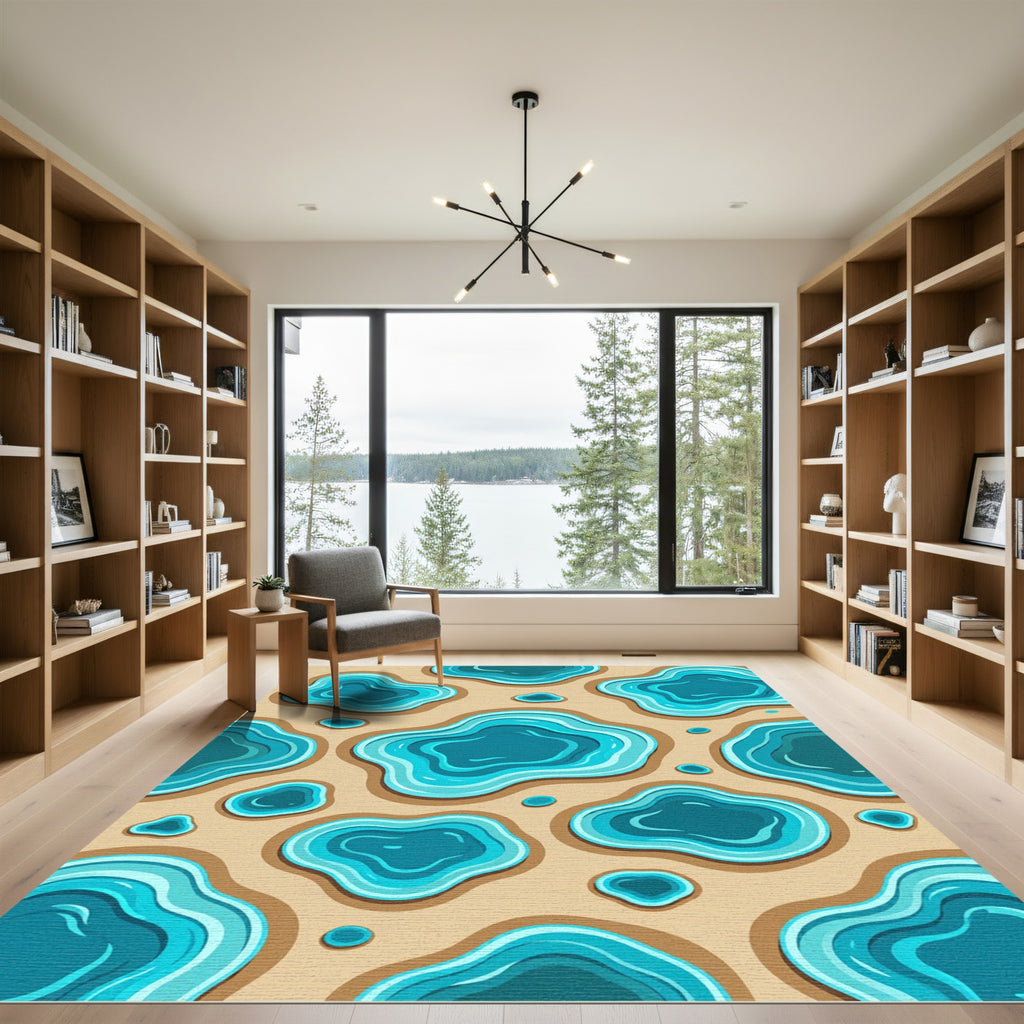 Abstract Teal Water Pond Ripples Rug