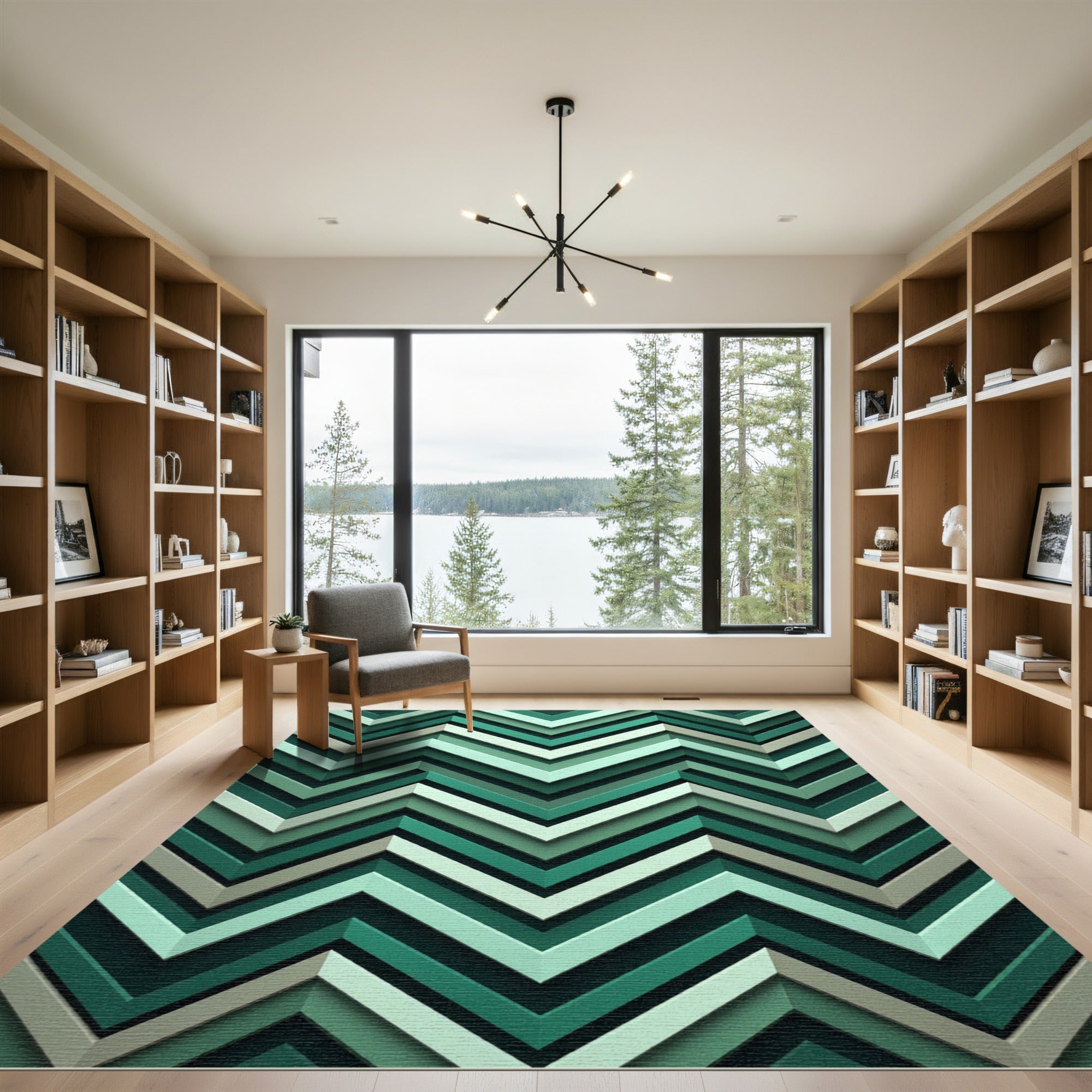 Deep Teal Zigzag Chevron Pattern Rug
