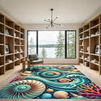 Coastal Teal Seashell Swirl Illustration Rug