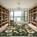 Cream Hollyhock Floral Garden Meadow Rug