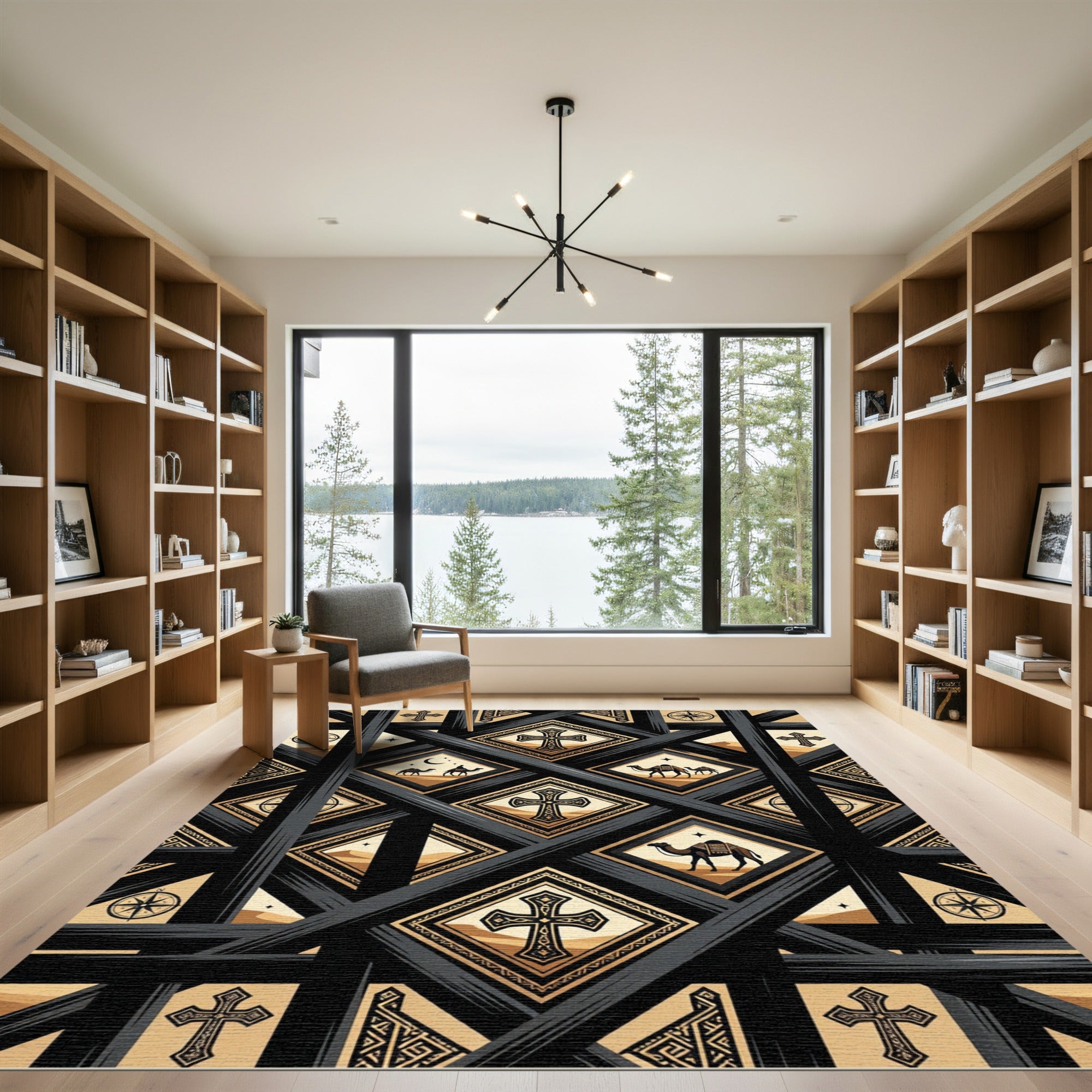 Black and Gold Desert Cross Lattice Rug
