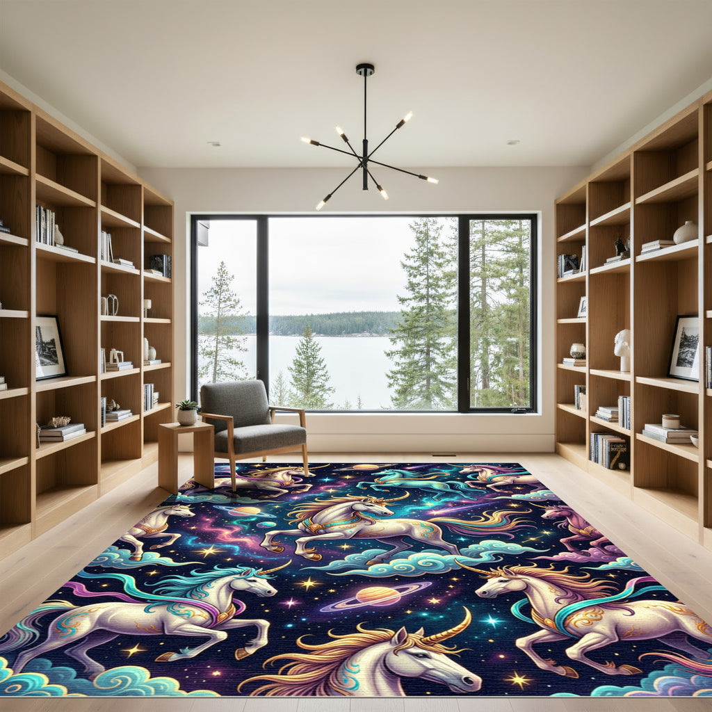 Whimsical Cosmic Unicorn Galaxy Celestial Rug