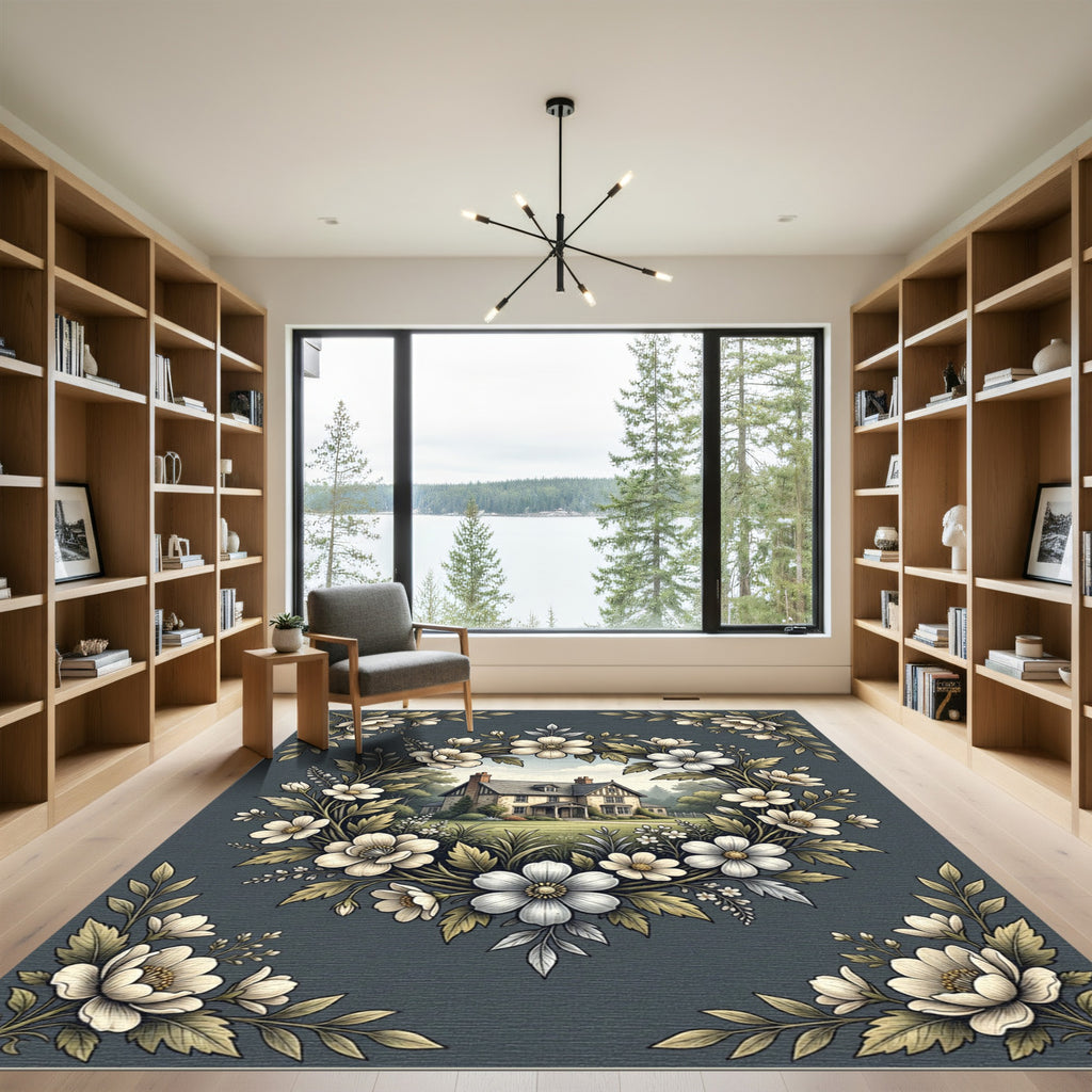 Botanical Wreath House Charcoal Floral Rug