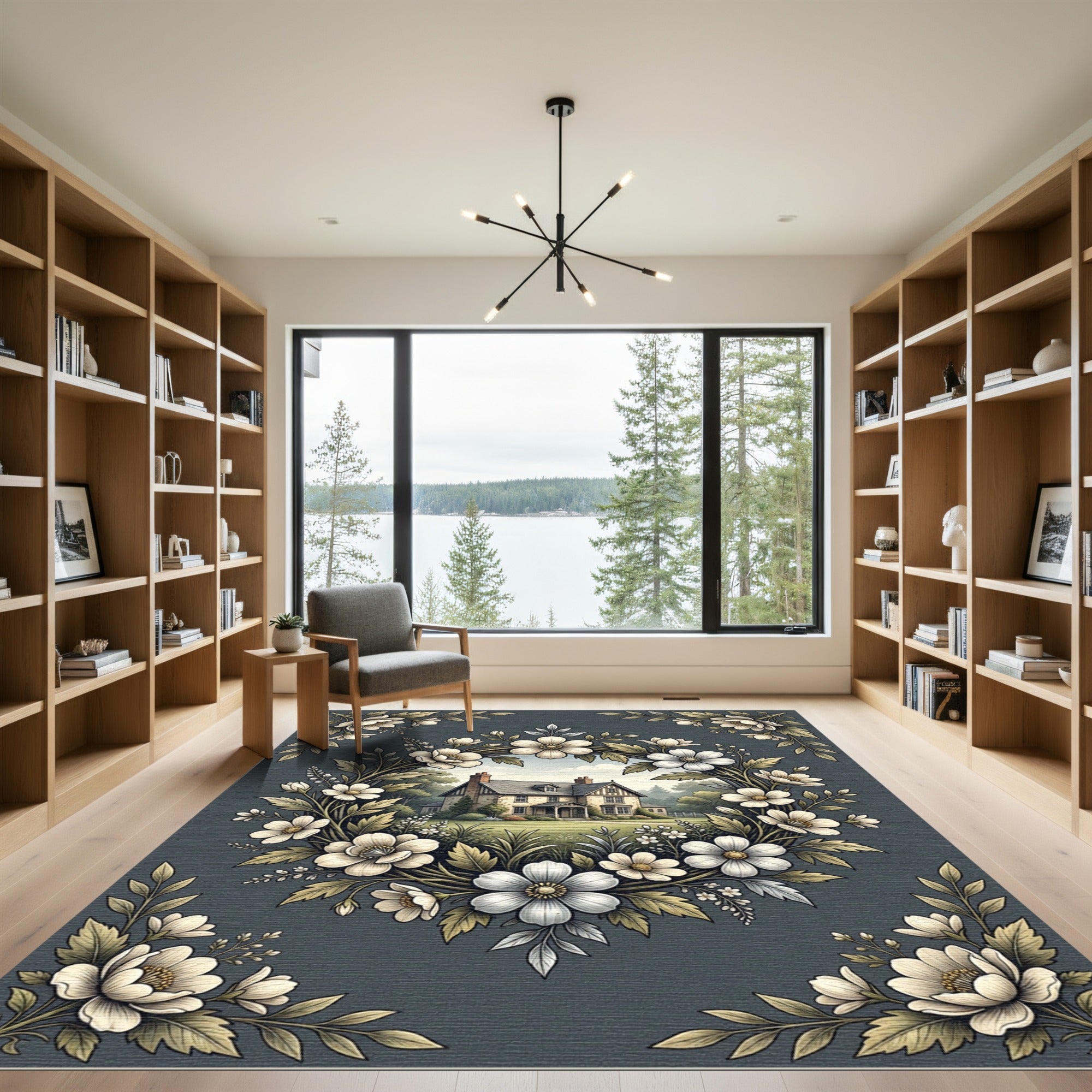 Botanical Wreath House Charcoal Floral Rug