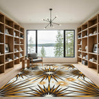 Celestial Golden Starburst Mid Century Rug