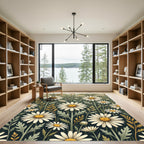 Charming White Daisy Sage Botanical Field Rug