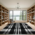 Classic Black White Plaid Stripes Rug
