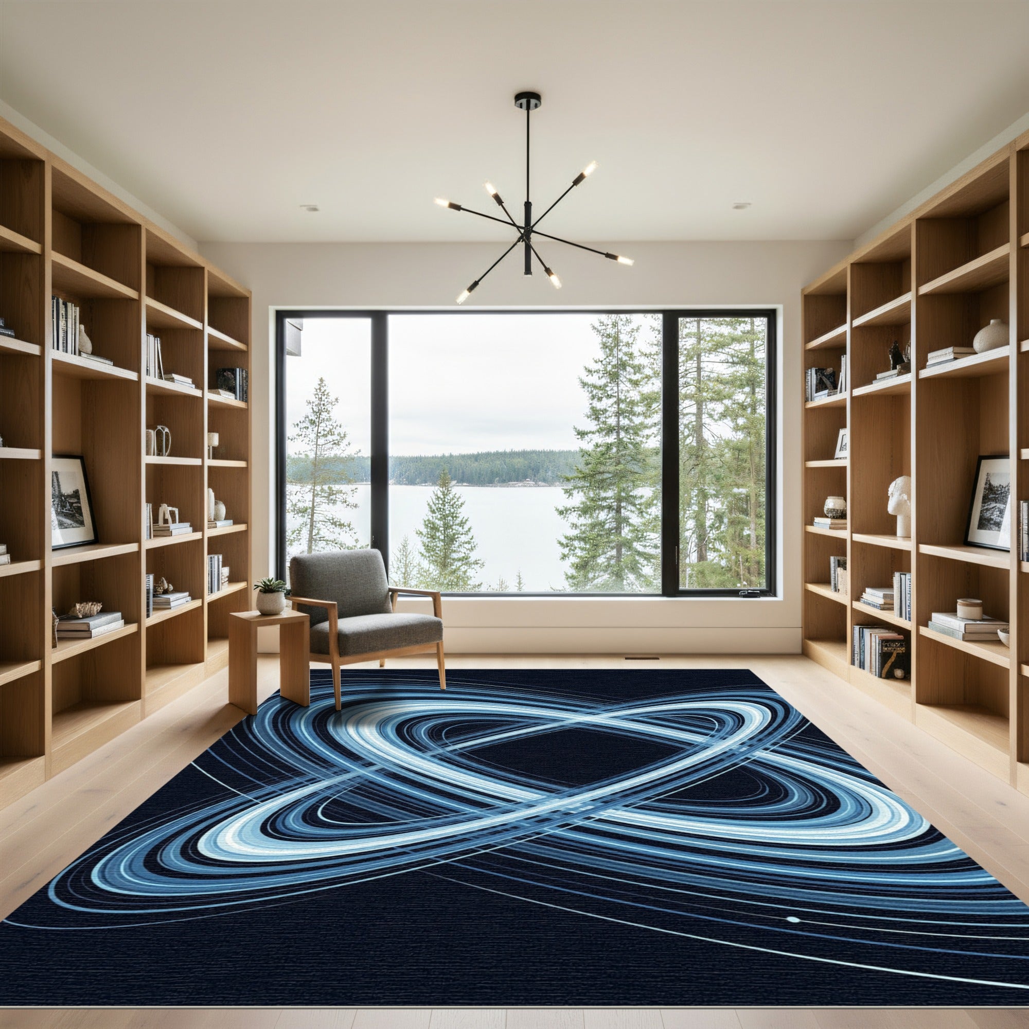 Celestial Blue Interlocking Elliptical Orbits Rug